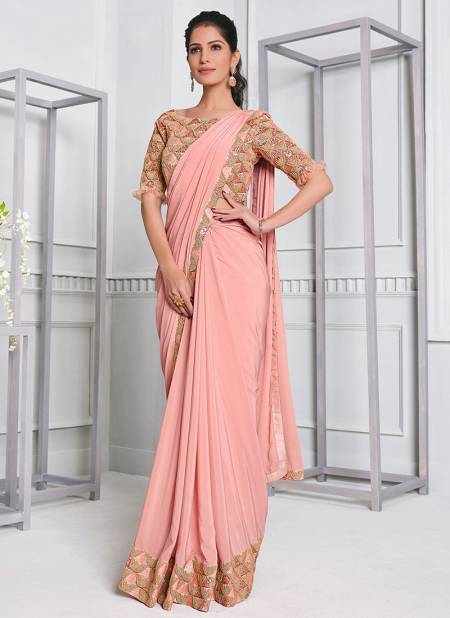 Peach Colour MOHMANTHAN 21500 Fancy Designer Party Wear Stylish Lycra Heavy Sequins Embroidery Work Saree Collection 21503